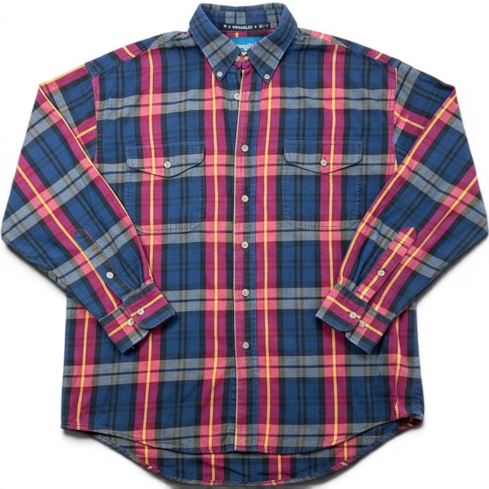 Vintage Wranger Men's Size Large Western Shirt Plaid‎ 100% Cotton Flannel